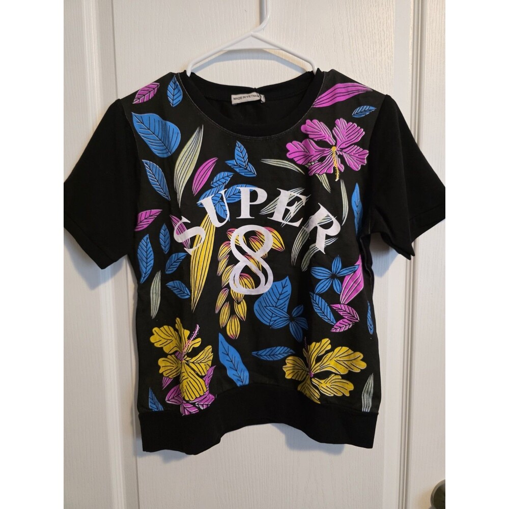 KL Flowers Black Floral Print Crew Neck Short Sleeve Women's T-Shirt. 114